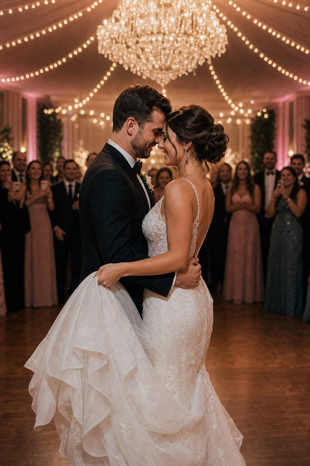 Primeira dança dos noivos na festa de casamento
